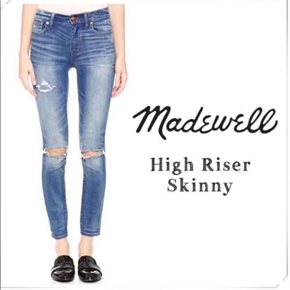 Madewell Raw Hem Distressed 9" High-Rise Skinny Stretch Jeans Medium Wash 27 - Picture 16 of 16